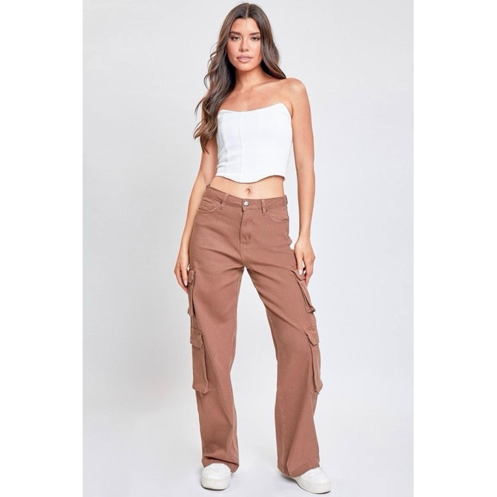 High Rise Double Cargo Pants brown with side pockets size 5 juniors